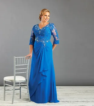 2021 Blue Plus Size Ilgai Motinos Nuotakos Suknelės Pusė Rankovės Šifono Nėrinių Vestuvės Mamos Suknelė Svečias Šalis Oficialią Chalatai Naujas