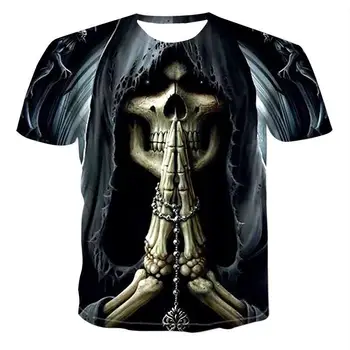 2021 Vyrų Kaukolės T-shirt Punk Stiliaus Kaukolė trumpomis Rankovėmis vyriški Top Hip-Hop 3d Atspausdintas Kaukolė Punisher T-shirt