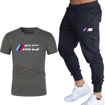 2021 Vyrų Rinkiniai T Marškinėliai+kelnės Dviejų dalių Rinkiniai, Laisvalaikio Tracksuit Vyrų/Moterų BMW tiktų spausdinti Viršūnes+Kelnės Fitneso kelnės
