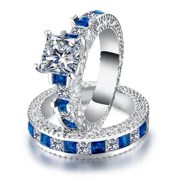 2021 naujas prabangus žalia, mėlyna spalva princesė vestuvių žiedas rinkinys moterims lady jubiliejų dovana, papuošalai urmu parduoti kalėdų R5835