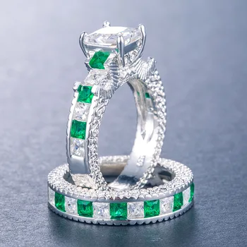 2021 naujas prabangus žalia, mėlyna spalva princesė vestuvių žiedas rinkinys moterims lady jubiliejų dovana, papuošalai urmu parduoti kalėdų R5835