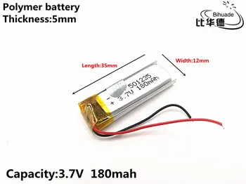 20pcs/daug), 3,7 V 180mAH 501235 Polimeras ličio jonų / Li-ion daugkartinio Įkrovimo baterija DVR,GPS,mp3,mp4