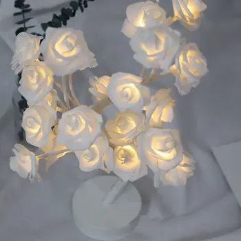 24LED Balta Rausva Rožė Gėlių Lovos, Miegamojo Naktį Šviesos Stalo Lempa Namų Dekoro Modeliavimas Eglutė Kalėdų Vestuves