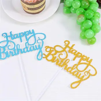 25pcs Happy Birthday Cake Toppers Blizgantis Tortas Susitvarko Cupcake Dekoro Partijos (Aukso, Sidabro, Mėlyna, Rožinė, Juoda, 5 kiekvieno)