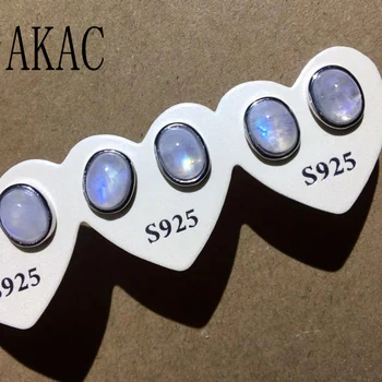 2pairs AKAC approx6*8mm natūralus vaivorykštinis mėnulio akmuo stud auskarai moterims, auskarai didmeninės