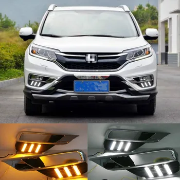2vnt LED DRL Automobilio šviesos važiavimui dieną Honda CRV CR-V 2016 Bamperis Priekinis Rūko žibintas Posūkio Signalo geltona