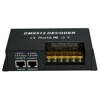 3 Kanalo 30A RGB DMX 512 LED Dekoderis Valdytojas DMX dimeris naudoti DC12-24V RGB LED juostos