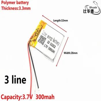 3 linija Gera Qulity 3.7 V,300mAH,332832 Polimeras ličio jonų / Li-ion baterija ŽAISLŲ,CENTRINIS BANKAS,GPS,mp3,mp4