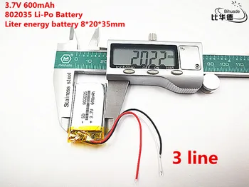 3 linija Litro energijos baterija Gera Qulity 3.7 V,600mAH,802035 Polimeras ličio jonų / Li-ion baterija ŽAISLŲ,CENTRINIS BANKAS,GPS,mp3,mp4