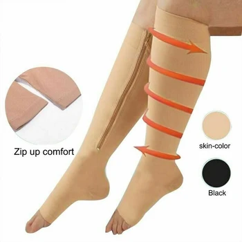 (3 poros) Kojinės Slėgis Suspaudimo Medicinos Užtrauktukas 20-30mmHg Užtrauktukas Kojos Paramos Neutralus Atidaryti Tne Ir kelio Reguliuojamas Unisex