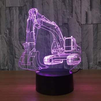 3D Ekskavatorių Naktį Šviesos Iliuzija LED Stalo Lempa 7 Spalvų USB Naujovė Luces Automobilio Formos Stalas Naktiniai naktinė lempa Lempos