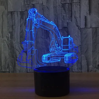 3D Ekskavatorių Naktį Šviesos Iliuzija LED Stalo Lempa 7 Spalvų USB Naujovė Luces Automobilio Formos Stalas Naktiniai naktinė lempa Lempos