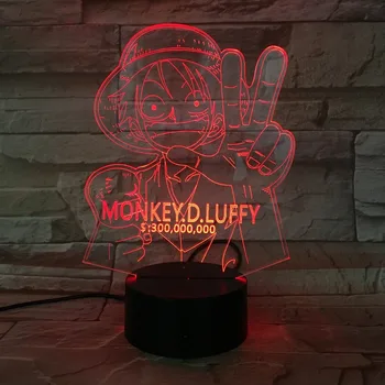 3D LED Luffy Naktį Šviesa 7 Spalvų Keitimas Kūrybinės Vienas Gabalas Stalo Lempos Miegamojo Atmosferą Anime Dekoras, Šviesos, Vaikams Dovanos GX-732
