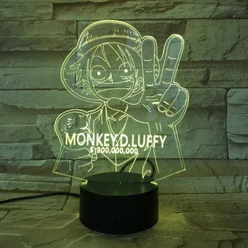 3D LED Luffy Naktį Šviesa 7 Spalvų Keitimas Kūrybinės Vienas Gabalas Stalo Lempos Miegamojo Atmosferą Anime Dekoras, Šviesos, Vaikams Dovanos GX-732