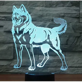 3D LED Nakties Šviesos Haskis Šuo, su 7 Spalvų Šviesos Namų Puošybai Lempos Nuostabi Vizualizacijos Optinė Iliuzija Nuostabus
