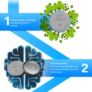 3PCS 3,6 V LIR2016 Lithiium lir Jonų Baterija 18mAH Li-ion mygtuką moneta ląstelių pakeisti už CR2016 CR 2016