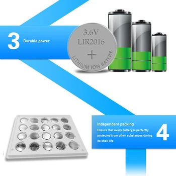 3PCS 3,6 V LIR2016 Lithiium lir Jonų Baterija 18mAH Li-ion mygtuką moneta ląstelių pakeisti už CR2016 CR 2016