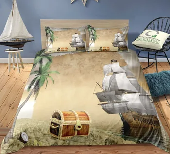 3Pcs 3D Piratų Laivo Lobis Patalynės Komplektas Su Užvalkalai Antklode Padengti Antklodė Padengti Vaikams, Karalienė, Karalius Dydžių Patalyne, Namų
