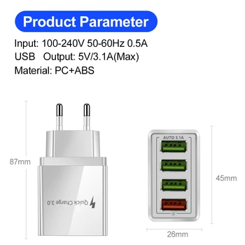 4 Multi Port Greitai Greitai Įkrauti USB 3.0 Hub Sieninis Įkroviklis Adapteris UK ES MUMS Plug GT power bank mobiliųjų telefonų priedai usb mokestis