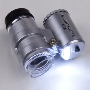 45x Nešiojamas Mini Papuošalai mikroskopu dviguba LED lempos didelės galios nustatymas antikvariniai papuošalai spausdinimo dot didinamasis stiklas