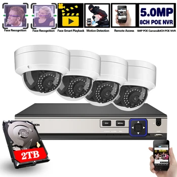 4CH 8CH POE 5MP 48V NVR Sistema, 5MP h.265 Garso Įrašo NVR Fotoaparato Rinkinys, Lauko P2P IR Stebėjimo kamerų Home Security Video Rinkinys