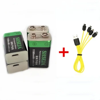 4pcs 1180mAh 9V įkraunama baterija, USB Li-ion baterija priemonė žaislas įkrovimo baterija (akumuliatorius su Micro USB įkrovimo kabelis