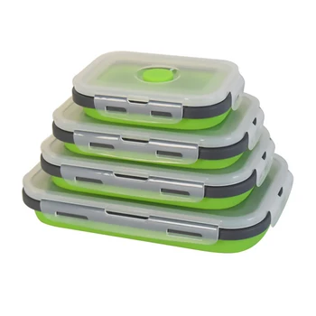 4pcs/set Silikono Priešpiečių Dėžutė Nustatyti Didina Bento Maisto Ruošimo Indą, Sulankstomas Lunchbox Mikrobangų Vakarienė Sandėliavimo Konteineriai