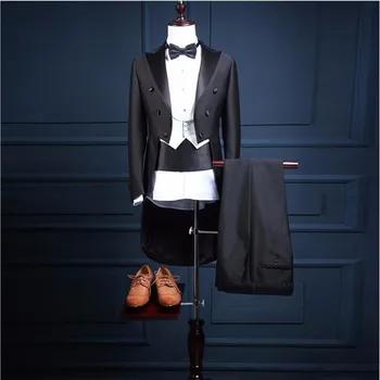 5 Dalių (Švarkas+Kelnės+Liemenė+peteliškę+Diržas) 2020 Aukštos Kokybės vyrų kostiumas Tailcoat Kostiumai, vyriški Švarkai Slim Fit Jaunikis Vestuvių Prom