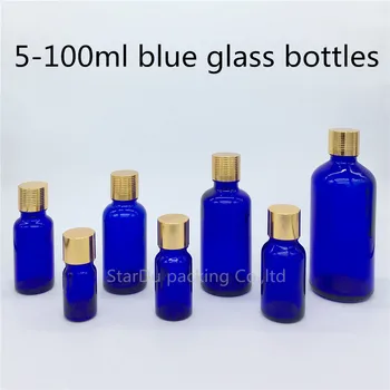 5 ml 10ml 15ml 20ml 30ML 50ml 100ml mėlynos spalvos Stiklo Butelis, Buteliukai, eterinis Aliejus, mėlynas Buteliukas su aukso užsukamu Kvepalų buteliukai 480pcs