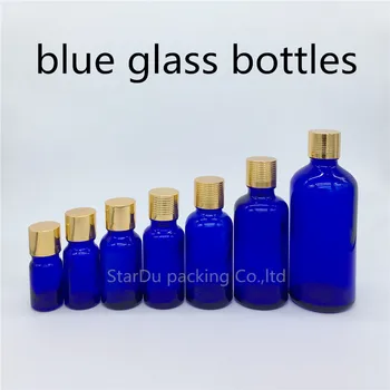 5 ml 10ml 15ml 20ml 30ML 50ml 100ml mėlynos spalvos Stiklo Butelis, Buteliukai, eterinis Aliejus, mėlynas Buteliukas su aukso užsukamu Kvepalų buteliukai 480pcs
