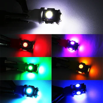 50X T10 W5W LED Lemputės 5 SMD LED Balta Mėlyna Raudona Geltona Žalia 5050 194 168 Super Šviesus pleišto Žibintai, Lempos, lemputės 12V