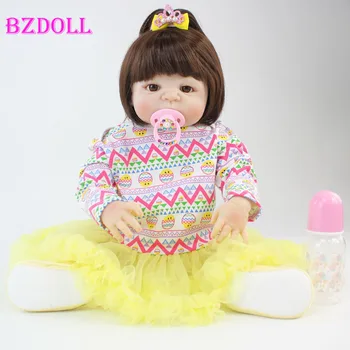 55cm Full Body Silikono Atgimsta Gyvas Baby Doll Žaislas Vinilo Bebe Naujagimių Princesė Kūdikiams Su Auskaru Mergina Bonecas Žaisti Namuose Maudytis