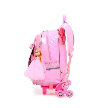 5VNT rinkinius Vaikams, trijų ratų Vežimėlis mokyklos maišą mergaitė princesė kuprinė atspari vandeniui PU vaikas Ortopedijos Mokyklos Maišeliai paauglys
