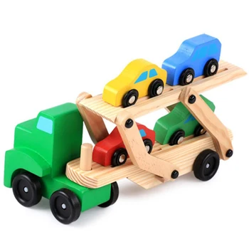 5vnt Medinis Dviaukštis Sunkvežimių Žaislas Transporto Vežėjo Sunkvežimių + 4 Automobiliai, Modeliavimo Žaislas Automobilio Modelį Vaikams, Vaikų Gimtadienio Dovanos