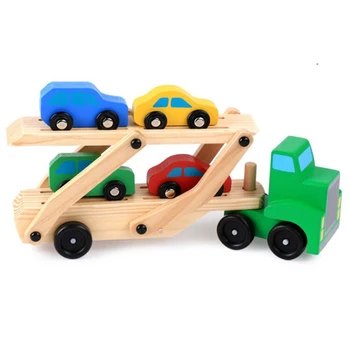 5vnt Medinis Dviaukštis Sunkvežimių Žaislas Transporto Vežėjo Sunkvežimių + 4 Automobiliai, Modeliavimo Žaislas Automobilio Modelį Vaikams, Vaikų Gimtadienio Dovanos