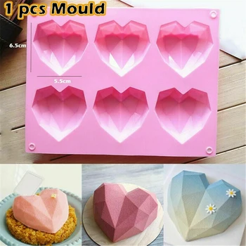 6 Ertmės Diamond Meilės Silikono Torto Formos Silikono 3D Širdies Formos Minkštas Pyragas, Šokoladas, Kepimo Pelėsiai, Pelėsiai Modeliavimo Dekoras