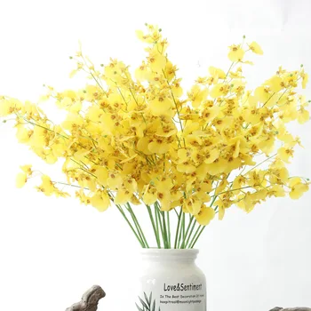 66cm Nekilnojamojo Touch Orchidėja Dirbtinių Gėlių Namų Vestuves Apdailos Geltona Šokių Orchidėjos Netikrą Gėlių, Drugelių Orchidėja
