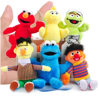 6pcs/set Sesame Street Elmo Cookie Monster Didelis Paukštis Bert 12-15 CM Pliušinis Lėlės Keychain Vaikams, Mažmeninės prekybos