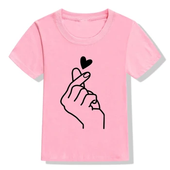 7 Spalvų Vaikams Vasarą trumpomis Rankovėmis Mergaitėms Berniukų Marškinėliai Harajuku Širdies Ranką Spausdinti vaikiški marškinėliai Atsitiktinis Juokinga, vaikiški Drabužiai