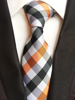 8 cm Prabangūs vyriški Medvilniniai Kaklaraištis Mados Marškinėliai, Kostiumai Necktie Balta Juoda su oranžiniais Plaids