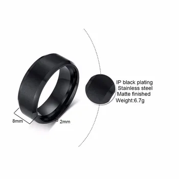 8mm Juodas Vestuvių Juostoje Šepečiu Apdaila Apygardos Valdybos Modelio Lazeriu Graviruotas Nerūdijančio Plieno Žiedas Vyrams