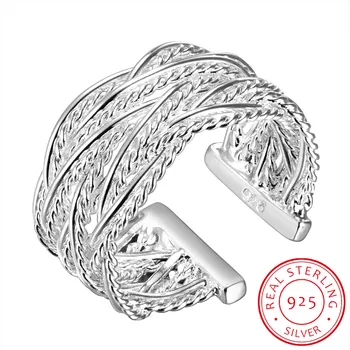 925 Sterling Silver Cross Pynimo Atidaryti Žiedas Bague anillos Moterų Vestuvių Dalyvavimo Šalies Mados Žavesio Papuošalai