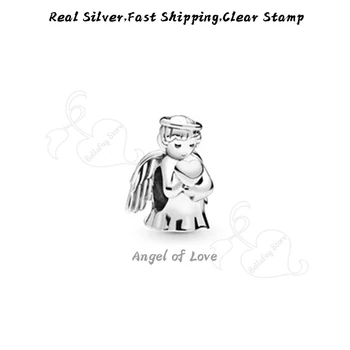 925 Sterlingas Sidabro Karoliukai Angelas Sparnų Meilė Širdies Dangles Tinka Originalios Apyrankės, Bangles 