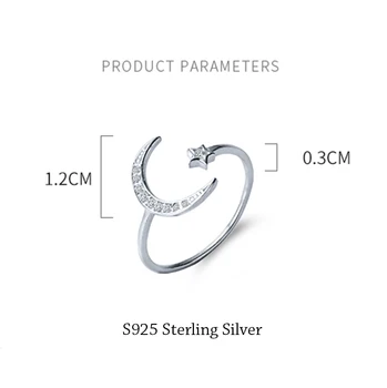 925 Sterlingas Sidabro Reguliuojamas Moterų Žiedai kalnų krištolas Moon Star CZ Vestuviniai Žiedai, Moterų, Merginų Grupė Vestuvių Papuošalai 2020 m.
