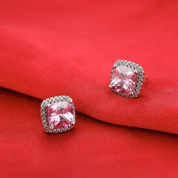 925 Sterlingas Sidabro pagalvėlių iškirpti cirkonis Juvelyriniai dirbiniai nustatyti Vestuvinis žiedas stud auskarai moterims, dovana dydžio 11,12,13 J1099-rožinė