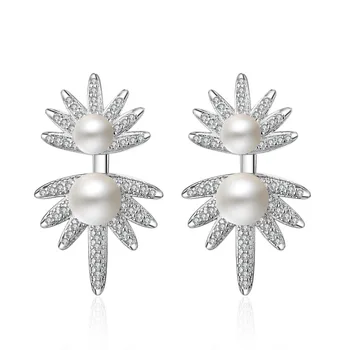 925 sterlingas sidabro mados blizga crystal pearl gėlių ponios stud auskarai moteris Valentino Dienos dovana pigu