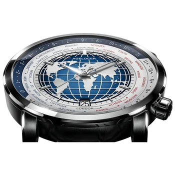 AGELOCER Šveicarijos Top Brand Prabangos Pasaulio Laikas Laikrodžiai Vyrams Mechaninis laikrodis atsparus Vandeniui Mėlyna Automatinis Laikrodžiai relogio masculino