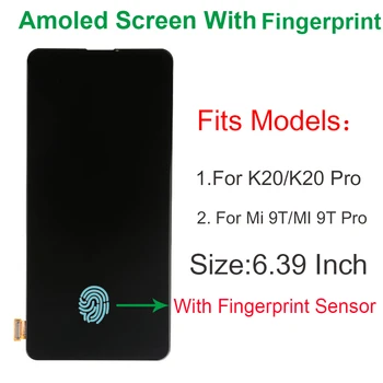 AMOLED pirštų Atspaudų LCD Ekranas Xiaomi MI 9T MI9T Pro Touch Screen Mult Jutiklinio Ekrano pakeitimas xiaomi K20/ K20 Pro LCD
