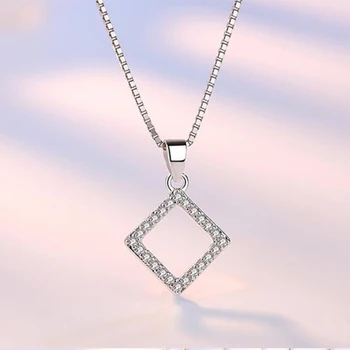 ANENJERY 925 Sterling Silver 5 Modle Kristalų Cirkonis Star Širdies Apskritimą, Kvadratą Pakabukas Karoliai Moterų Grandinės Karoliai