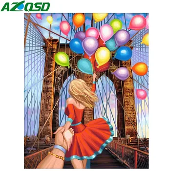 AZQSD Diamond Tapybos Dekoracijos 5D Diamond Siuvinėjimo Kryželiu Mergina Balionas Pilnas Rankdarbiams Namų Dekoro Aikštėje Gręžimo Meilės Dovana
